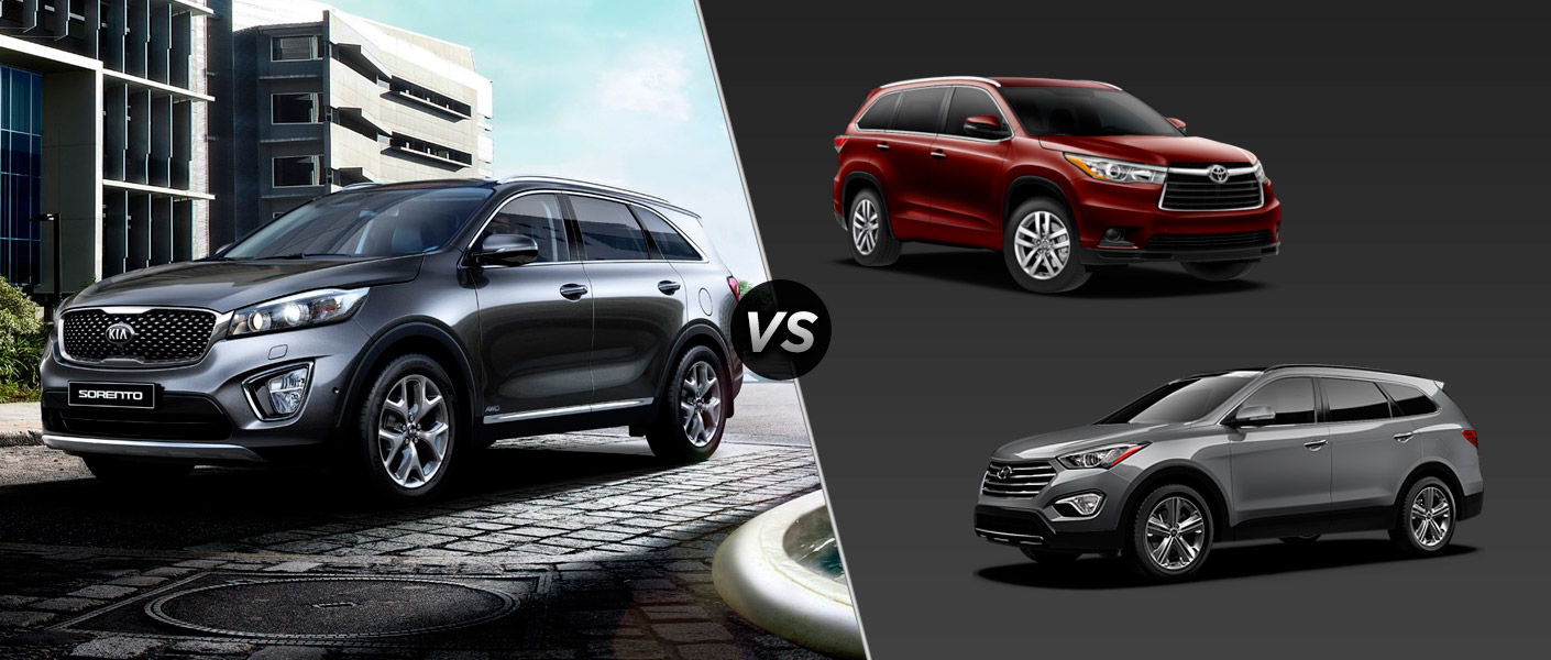 2016 Kia Sorento vs 2016 Toyota Highlander vs 2016 Hyundai Santa Fe