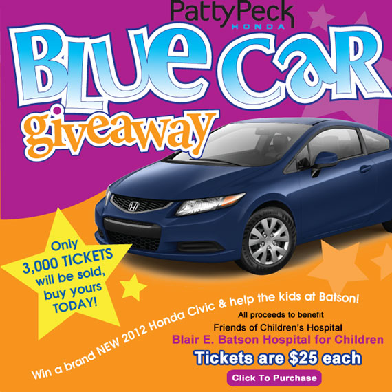 Patty Peck Honda Blue Car Giveaway - to benefit Blair E Batson Hospital for Children